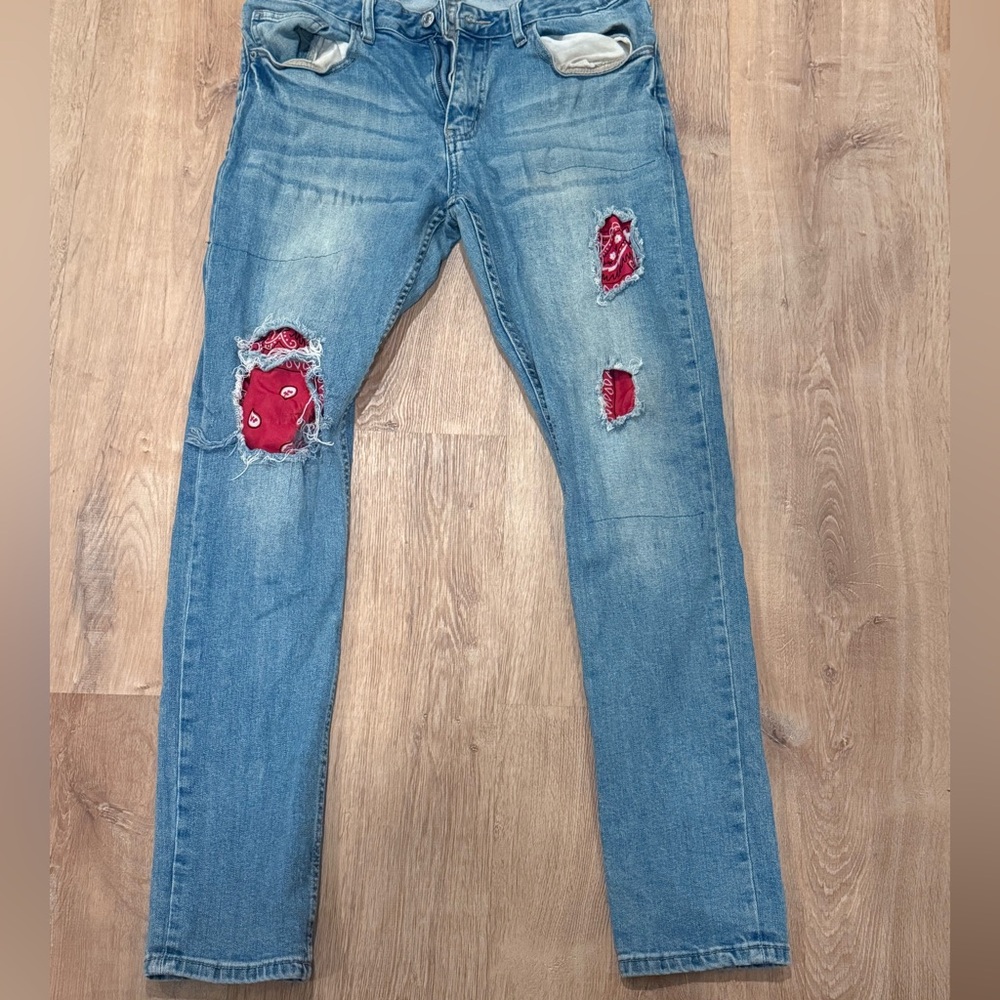 Customized Bandana Denim Slim Jeans Size 32